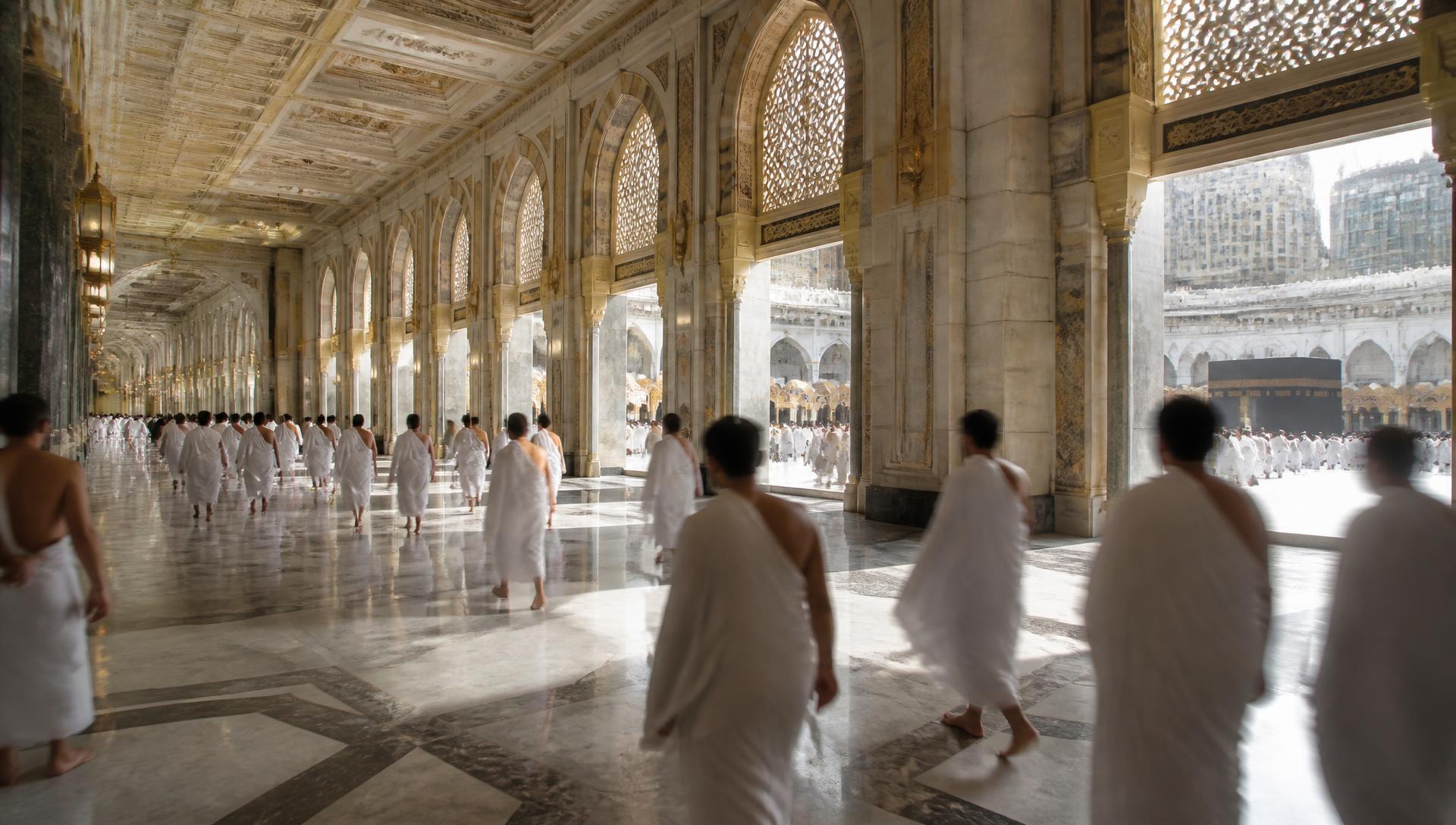 Pilgrims performing Umrah inside Masjid al-Haram, Makkah